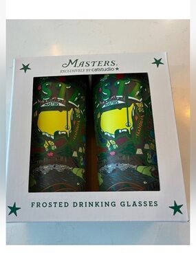 2025 Masters Hand Painted Custom Frosted Drinking Glasses Set Of 2 New In Box
